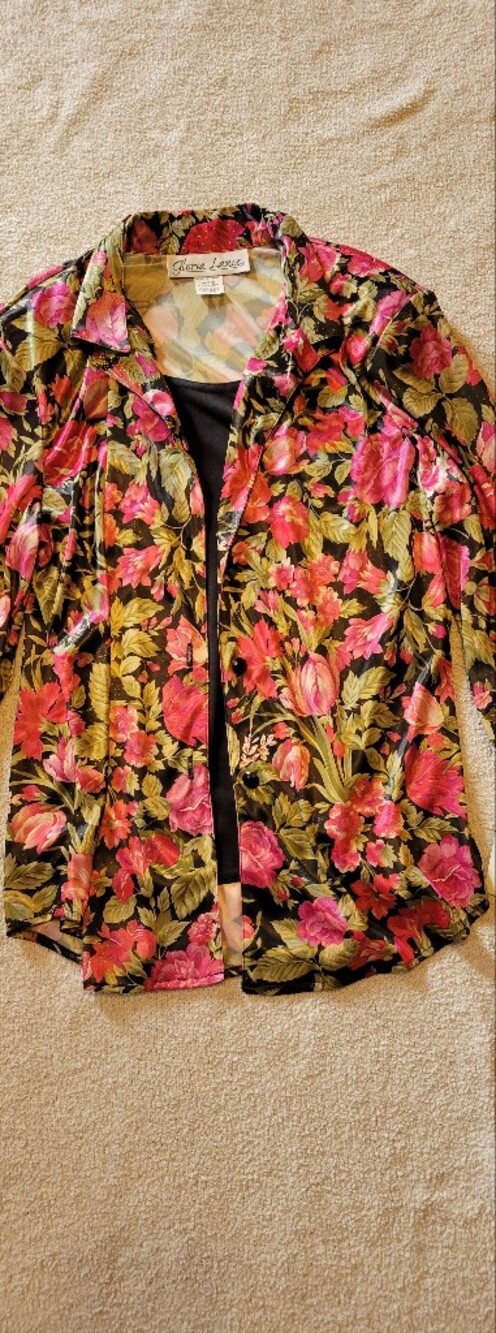 Gloria Lance Floral Satin Open-Front Jacket - Black & Pink Medium